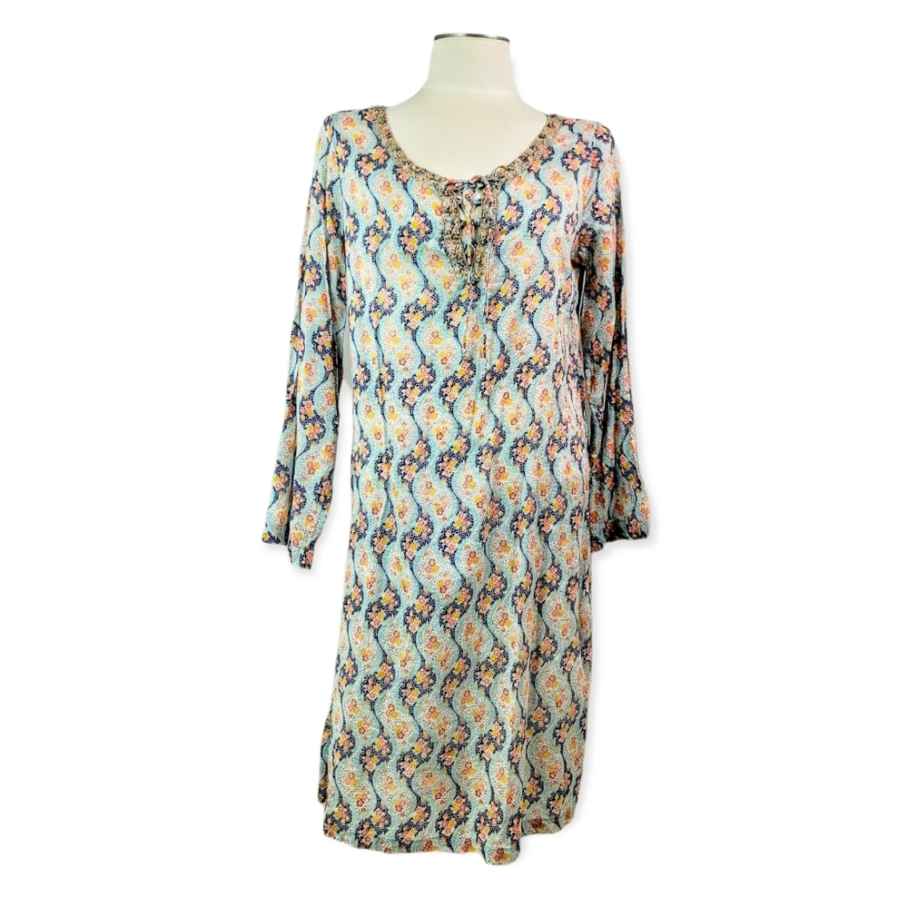 ANTHRO* VELVET GRAHAM & SPENCER SEQUINS ROUND-NECK FLORAL TUNIC